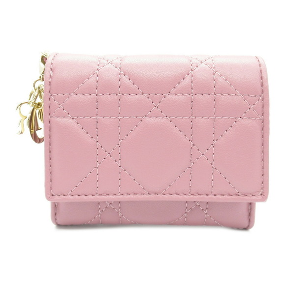 Dior Lady Dior Cannage Trifold Wallet Lambskin Pink - Picture 1 of 8